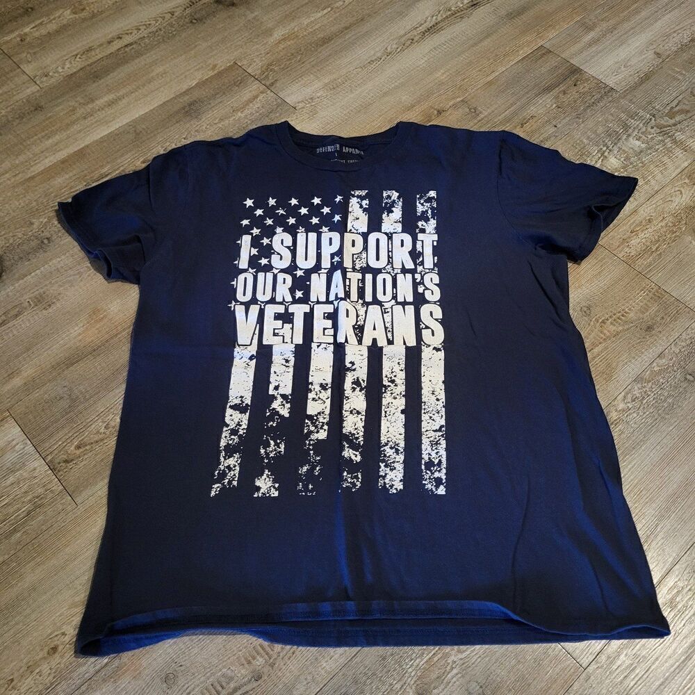 Defender Apparel Support Veterans Graphic Crew Neck Tee Shirt Mens Size Large